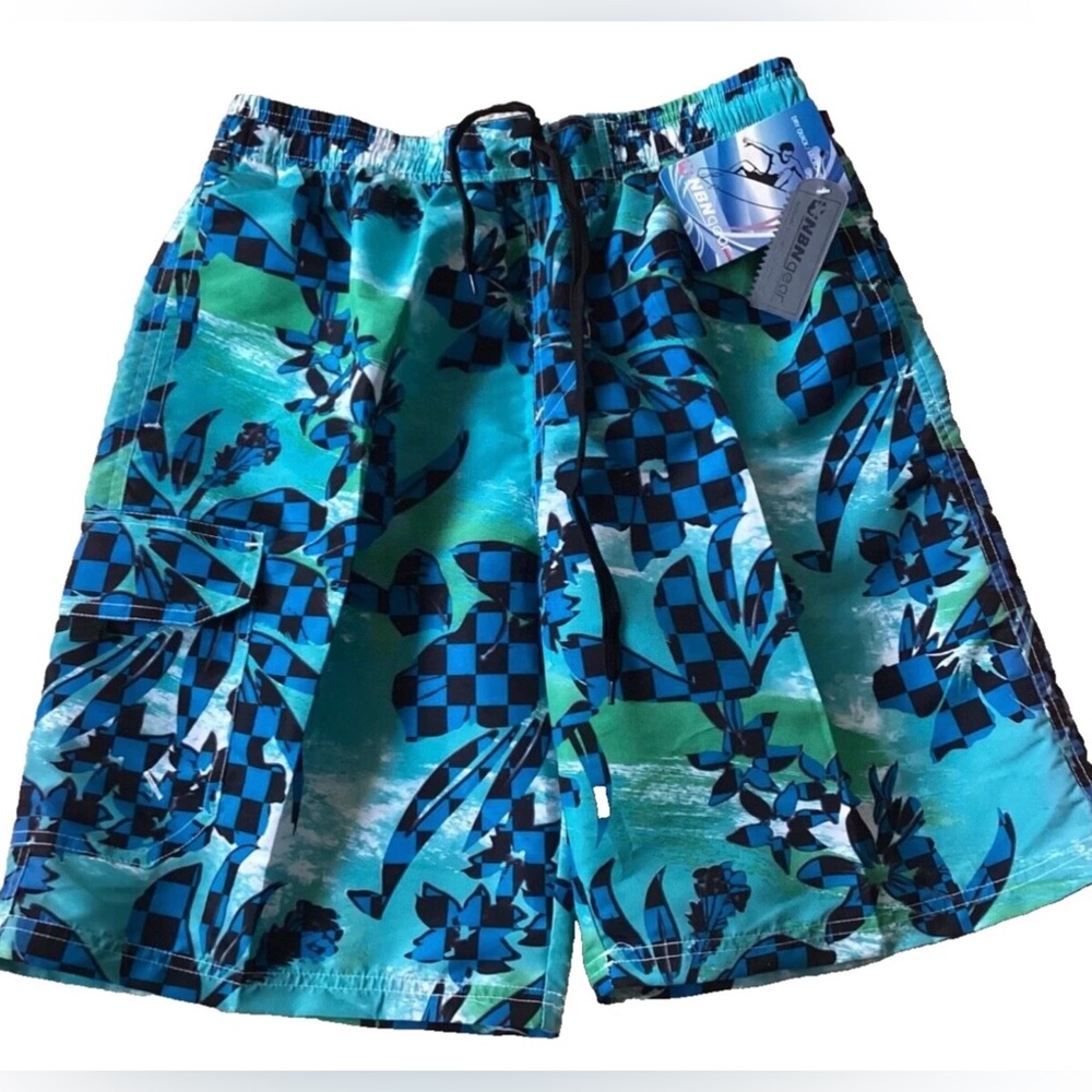 NBN GEAR SWIM TRUNKS MENS DRY QUICK MEDIUM GREEN BLUE